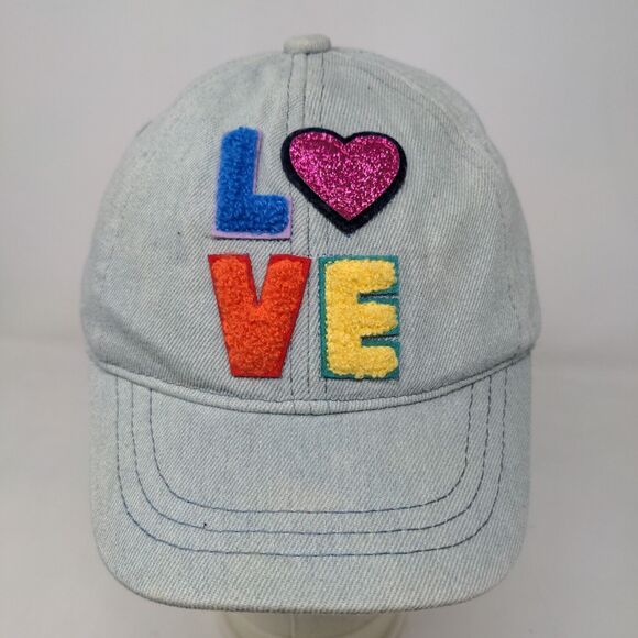 Unbranded Girl's Strapback Hat Blue Adjustable Fuzzy LOVE Logo Cotton Blend - Picture 2 of 8